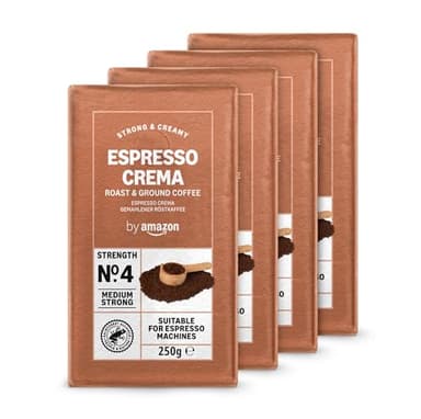 by Amazon Café moulu Espresso Crema, Torréfaction Moyenne, 250g, Lot de 4 - Certifié Rainforest Alliance