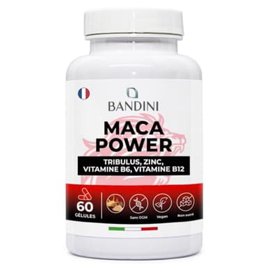 Bandini® MACA POWER 60 Gélules | Complément Alimentaire à base de Maca & Tribulus terrestris avec Arginine + Zinc + B6 + B12 | Stress, Système Immunitaire, Fatigue physique et mentale | Sans OGM