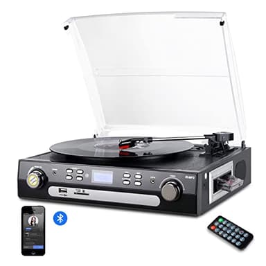 DIGITNOW! - Lecteur Bluetooth en Vinyle avec Haut-Parleur stéréo, Lecteur Micro à 3 Niveaux de Vitesse, Cassette, Radio AM/FM, Vinyle, encodage USB MP3