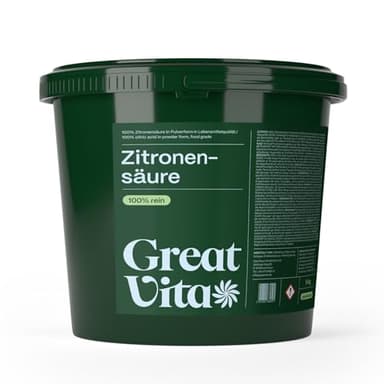 GreatVita Acide citrique monohydrate en poudre 5 kg, qualité alimentaire, acide citrique pur E330, sans OGM, acidifiant idéal pour le détartrage, le nettoyage, la pâtisserie, la cuisine