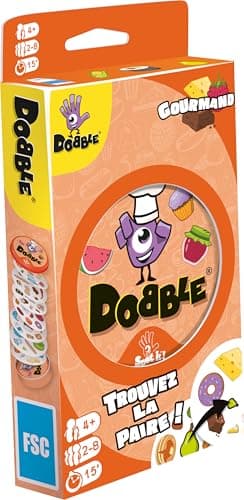 Dobble Asmodee GOURMANDISE - Jeu de Cartes pour Enfants dès 4 Ans - Jeu de Société de Rapidité - Trouvez la Paire - Boite Métal pour Voyage - 2 à 8 Joueurs - 15 Min - en Français - Zygomatic