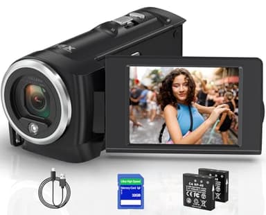 Delmodes Caméscope Caméra vidéo 2.7K 56MP avec éclairage de Remplissage à LED, Camescope Zoom numérique 16X Écran LCD de 2,8" Caméra de vlogging pour Youtube avec Carte SD 32 Go, 2 Piles