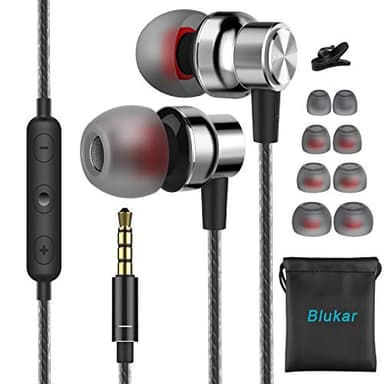 Blukar Écouteurs Intra-Auriculaires, Écouteurs Intra-Auriculaires Filaires avec Microphone & Contrôle du Volume, Deep Bass, Anti-Bruit Casque Ergonomique pour iPhone, Smartphones Android, MP3 etc.