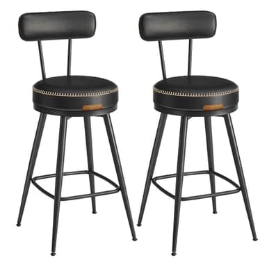 VASAGLE EKHO Collection - Tabouret de Bar Pivotant à 360°, Lot de 2, pour Cuisine, Rembourré, Dossier, PU avec Coutures, Style Moderne Mi-siècle, Hauteur 65 cm, Bar, Noir d'encre LBC089B01