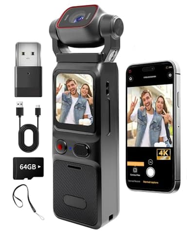 NinjaCam 4K Camera Vlog, Portable Caméra POV, Caméra de Corps, Body Cam pour Sport, WiFi Mini Camera Sport avec Stabilisation, Caméras Corporelles pour Voyage, Carte TF 64GB