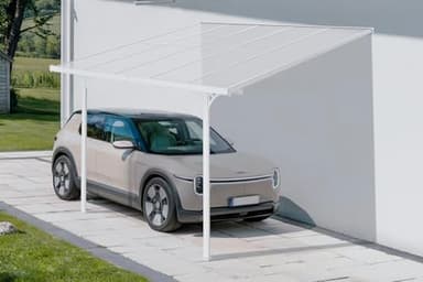 Cazeboo Carport Abri Voiture Toit Terrasse KLEO – 9 m² 3x3 m Aluminium Blanc Polycarbonate Anti-UV – Pergola adossée Robuste Anti-Rouille – Protection Pluie Neige Soleil – 313 x 300 cm