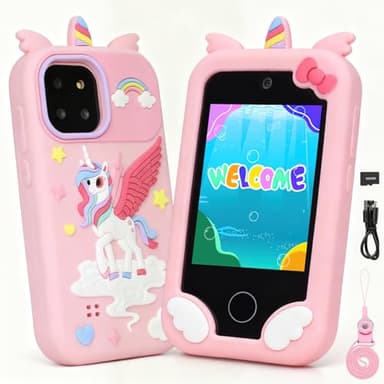 Téléphone Portable Jouet pour Filles 3-12 Ans, avec Écran Tactile 2.8", Double Caméra, Apprentissage, Musique, Jeux et Carte 32 Go pour Anniversaire et Noël