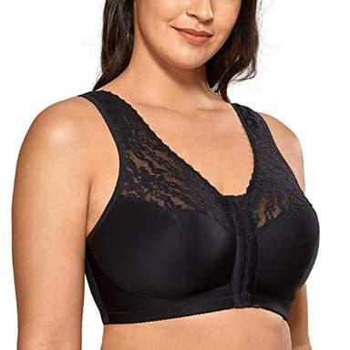 DELIMIRA Femme Soutien Gorge Fermeture Devant Grande Taille sans Armature Dos Nageur Dentelle Noir 120F