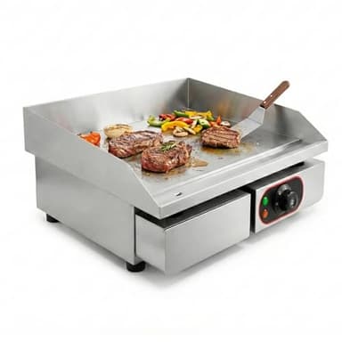 Plancha électrique de table 55 cm – thermostat réglable 300°C – 3 kW – bac récupérateur – acier inox