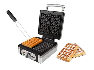 Gaufrier 2 en 1 - Pour faire des gaufres extra épaisses (2,6 cm) et des gaufres belges rectangulaires et croustillantes - Avec une fourche à gaufres pratique