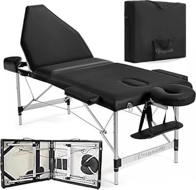 Vesgantti Table de Massage Pliante Professionnelle, Lit de Massage 3 Zones Aluminium, Table Esthetique Cosmetique Tatouage Portable, Hauteur Réglable avec Repose Bras - Noir