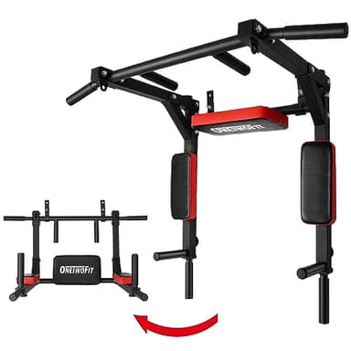 ONETWOFIT Barre de Traction à Montage Mural Multifonctionnelle, Station de Dip pour Gym en Intérieur à la Maison, Power Tower Set Equipements d'entrainement Stands Support de Dip de 440 Lbs OT126