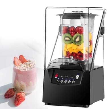 CUTANGELAR Blender Professionnel 2200W Silencieux 75dB avec Capot Insonorisant - Capacité 2L Grande Cuve Commerciale, 6 Lames Inox 17000 tr/min Concasse Glace, Design Compact 20x21x58cm pour Cafés