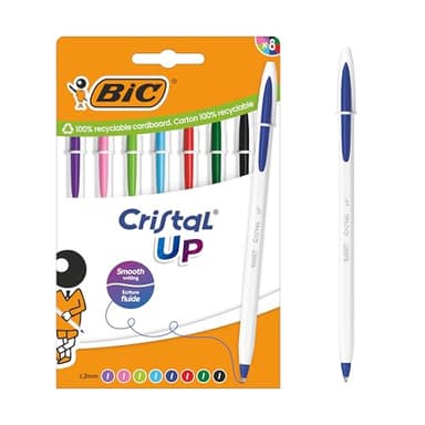 BIC Cristal Up Stylos-bille Pointe Large (1,2 mm) avec corps bicolore - Encres classiques et fantaisie de couleurs assorties, pack de 8