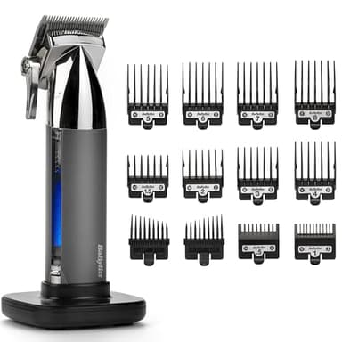 BaByliss Tondeuse cheveux sans fil Super-X Metal, Lames en acier japonais, 10 sabots, 2 sabots oreille, Batterie lithium, affichage digital, Poignée en métal, noir, E996E