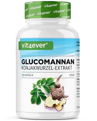 Glucomannane de la racine de konjac - 240 gélules - fortement dosé avec 4200 mg par portion journalière - optimisé avec du chrome - végétalien