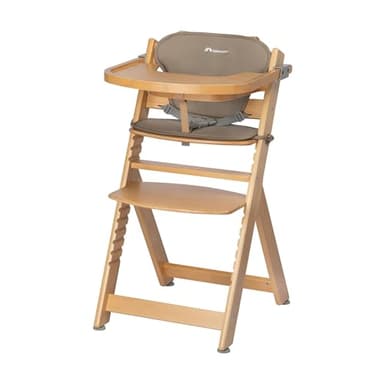 Bebeconfort Timba + Coussin, Chaise Haute Bébé Evolutive, 6 Mois - 99 Ans, Jusqu'à 110 kg, Plateau Amovible, Assise/Repose-pieds Réglables, Compatible avec Timba Baby, Bois Naturel + Beige