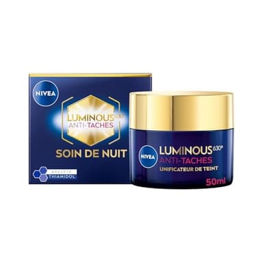 NIVEA Luminous 630 - Soin Nuit Visage Anti-Tache - Unificateur De Teint - Réduit Les Signes De L'Âge - Peau Régénérée - Thiamidol Breveté & Acide Hyaluronique - Tous Types de Peaux - 50 ml
