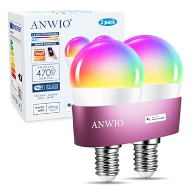 ANWIO Ampoule Connectee Alexa 5W, Ampoule WIFI 470Lm, Ampoule LED E14, Contrôlable via Tuya/Smart Life APP (G45 5W*2)