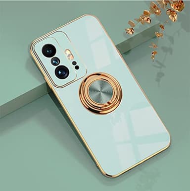 XINYEXIN Coque pour Xiaomi 11T / Xiaomi 11T Pro avec Anneau Support Rotatif à 360 Degrés, Souple TPU Silicone Case Antichoc Housse Bague Étui pour Xiaomi Mi 11T / Mi 11T Pro - Vert Clair