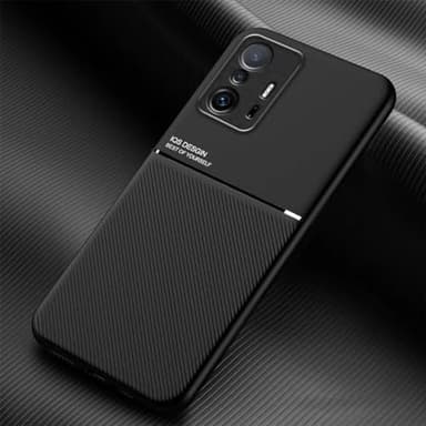 COMAKU Coque pour Xiaomi 11T Pro/Xiaomi 11T Ultra-Mince PU +TPU Silicone Texture Antidérapante et Antichoc Housse Coque -Noir