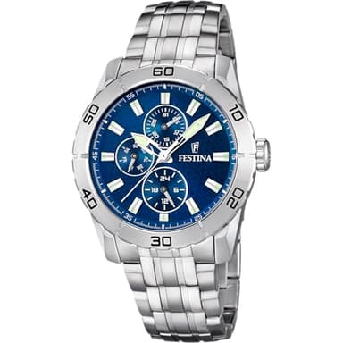 Festina Montre Homme Analogique en Acier Inoxydable 316L Argenté - Mouvement Quartz - Verre Minéral Haute Résistance - Étanche 5 ATM - Multifonction F16606/2 Special Prices