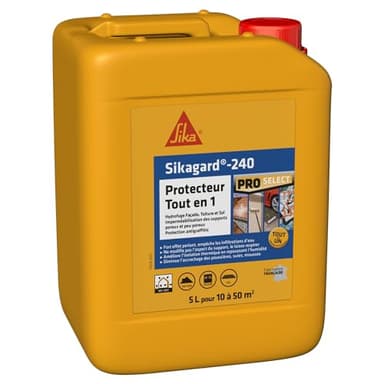 SIKA - Protection hydrofuge façade/mur/toiture et sol - Sikagard 240 Protecteur Tout en 1 - Intérieur et Extérieur - Prêt à l'emploi - Réduit significativement tâches et encrassement des matériaux- 5L