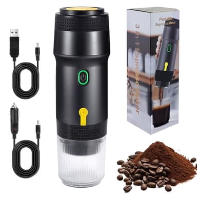 Zuipwpt Machine à café Portable 3 en 1, Rechargeable Cafetière Portable de Voyage, 12V Expresso Machine a Cafe pour Capsule, Café Moulu, pour Camping, Voyage, Bureau, Voiture, Maison (Noir)