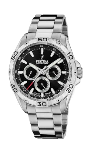 Festina Montre Homme Analogique en Acier Inoxydable 316L Argenté - Mouvement Quartz - Calendrier - Verre Minéral Haute Résistance - Étanche 10 ATM - Multifonction F20623/4