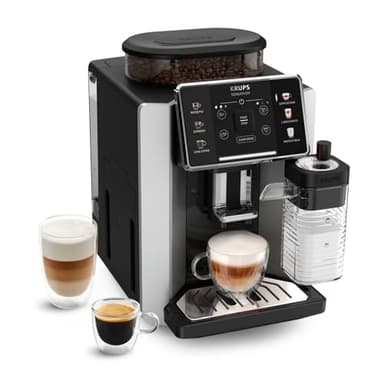 Krups Sensation Lait, Machine à café grains, Expresso automatique, 6 boissons, Carafe à lait Cappuccino, Interface tactile, Nettoyage automatique, Silver, EA912E10