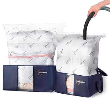 Kit de Sacs de Rangement Sous Vide Packshield - Sacs de Rangement pour Vêtements Non-Tissés Housses de Rangement Sous Vide (2 coffres + 2 housses sous vide)