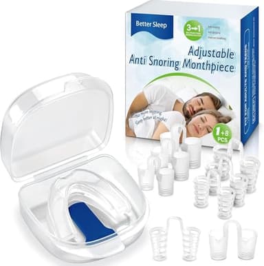 AIOUTGOGO Orthèse Anti Ronflement,Efficace Puissant Dispositifs et 4 tailles 8 Dilatateur Nasal,Confortable Orthèse Mandibulaire pour Réduire Ronflement,Bruxism,apnée du sommeil,Améliorer le sommeil