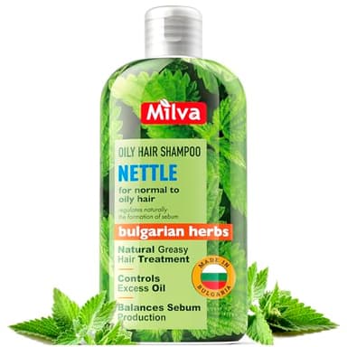 Milva Shampoing Cheveux Gras à l'Extrait d'Ortie - 200 ml Shampooing Naturel - Shampoing Homme et Femme Réducteur d'Huile et Anti-Pellicules - Soin pour Cheveux Gras - Shampooing Volume & Brillance