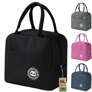 Ruucy Sac Isotherme Repas, 9L Petit Sac Lunch Box Étanches, Sac Glaciere Imperméable en Feuille d'Aluminium, Sac Lunch Isotherme pour Femmes, Hommes, Enfants, École e Bureau (Noir)