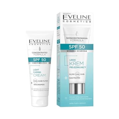Eveline Cosmetics Crème de Soin Quotidienne Légère avec SPF50 - Écran Solaire Végan pour Peaux Grasses & Mixtes, Enrichie en Niacinamide, 30ml