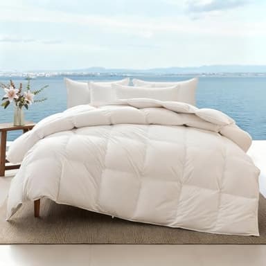 APSMILE Couette 240x260 4 Saisons en 50% Duvet et 50% Plumes, 100% Coton Bio Couette 2 Personnes Ultra Gonflante, Edredon Duvet 240x260 Tempérée Hypoallergénique, Certifié Oeko-TEX et RDS