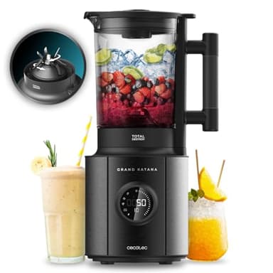 Cecotec Blender Glass Grand Katana 2700MAX Total Destroy Screen B. Mixeur Max Power 2700W, Affichage Digital, 8 Lames avec Revêtement en Titane Noir, Récipient en Verre Coulé de 1,8L