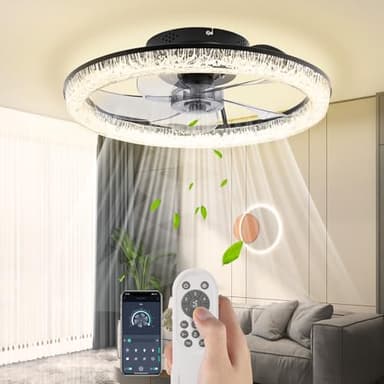 Ventilateur Plafond,Silencieux Luminaire Ventilateur Plafonnier et Télécommande,Moteur Réversible,LED de Température Tricolore Dimmable(3000K-6500K),6 Vitesses,Minuterie, pour Chambre, Salon, Cuisine