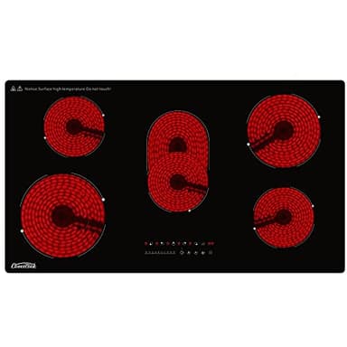 COVERCOOK Plaque de cuisson Vitrocéramique 90 cm - Encastrable- table de cuisson électrique à 5 Foyers - 8400W - zone de cuisson double et ovale - commande tactile - verrouillage de sécurité