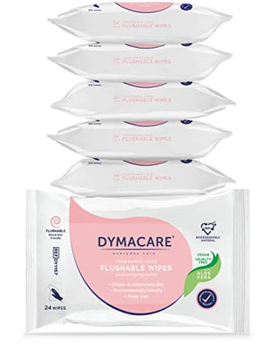 DYMACARE Lingettes Humides Nettoyantes Corps Aloe Vera | Biodégradables Écologiques Jetables dans les WC (Lot de 6 paquets soit 144 lingettes)