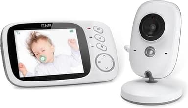 GHB Babyphone Caméra 3.2 inches Caméra Bébe Babyphone Vidéo LCD Couleur Bébé Surveillance 2.4 GHz Communication Bidirectionnelle Vision Nocturne Capteur de Température