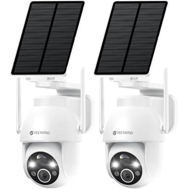 YESYAMO 2PCS 2K Camera Surveillance WiFi Exterieure sans Fil Solaire, 2.4GHz Camera Exterieur avec Panneau Solaire, 360° PTZ, Vision Nocturne Couleur, Audio Bidirectionnel (Blanc)