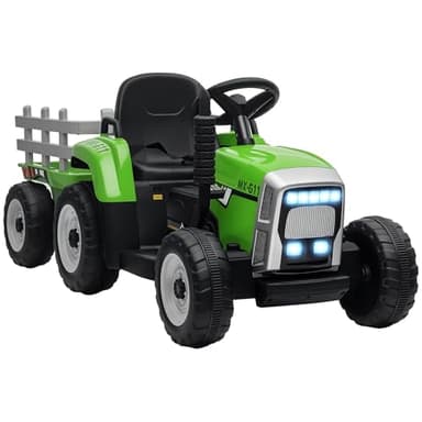 HOMCOM Tracteur électrique avec remorque Amovible, Voiture électrique Enfants de 3 à 6 Ans avec télécommande MP3 Musique Affichage lumières et Ceinture de sécurité, 12V 3-6 km/h, Vert