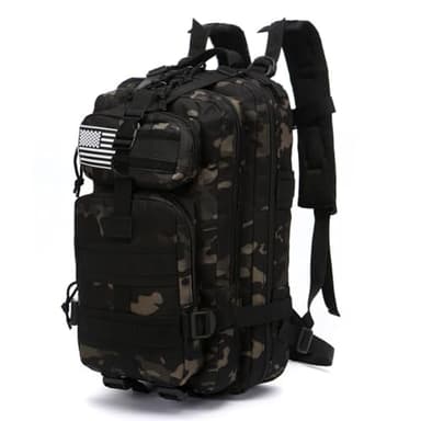 Thuram 20 Litres Sac à Dos Durable en Nylon Imperméable pour la Pêche, Militaire, Tactique, Sports, Randonnée, Décontracté, Sacs de Jour, Camouflage noir, 20 Long