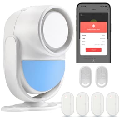 GALOOK Alarme Maison sans Fil, 2.4G WiFi Kit de Sécurité pour la Maison avec sirène 120dB, 2 Télécommandes, 4 Capteurs de Porte Fenêtre, Via APP, pour Maison, Camping, Car, Porte, Garage