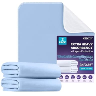 Kekoy Alèse Lavable Adulte, Alèse Imperméable (4 Couches, Réutilisable) : Fait Office de Tapis Animaux, Tapis Apprentissage Toilette – pour Âgés, Adulte, Enceintes | 2 Pièces, 86x91 cm