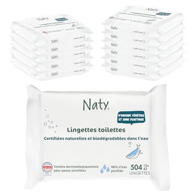 ECO by Naty Lingettes Papier Toilettes écologiques - Lingettes biodégradables, à base de plantes, sans produits chimiques et hypoallergéniques, pour la peau sensible (12 x 42 I 504 lingettes)