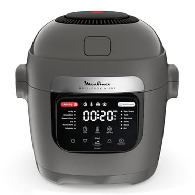 Moulinex Multicook & Fry, multicuiseur et air fryer intégré, 12programmes, Cuisson sur 2 niveaux, Départ différé, Capacité 6L, Gris Hippo, MZ730BF0
