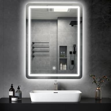 MYGIIVOVO Miroir Mural de Salle de Bain avec éclairage, Miroir avec lumière LED, Interrupteur Tactile et 3 Couleurs à intensité Variable (50 x 70 cm)