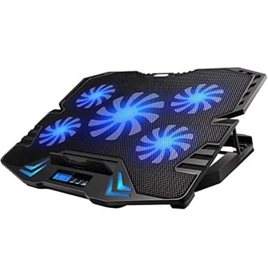 Support avec système de Refroidissement pour Ordinateur Portable, MacBook 15,6/17 Pouces avec 5 Ventilateurs Silencieux et Bouton on/Off, 30 x 37 x 3,8 cm